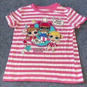 L.O.L. Surprise! Pink and White Short Sleeve Tee with Cartoon Graphics